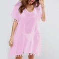 thumbnail image 5 of BKQCNKM Cover Up for Beach,swim Suits for Women 2024,women's Solid Round Neck Chiffon Tassel Large Loose Beach Cover Chiffon Plus Size Swimsuit for Women,swim Cover Up for Women Pink One Size, 5 of 6