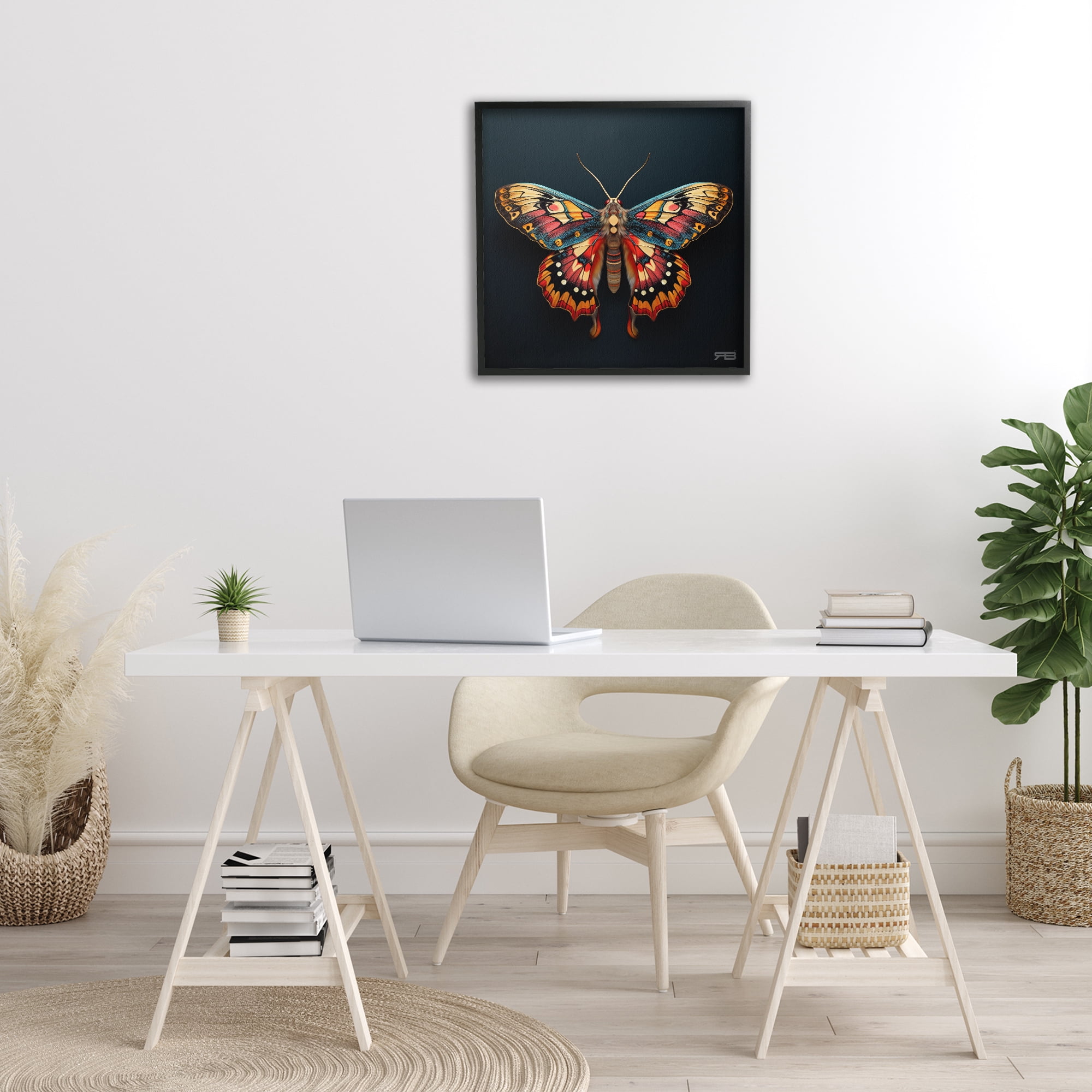Stupell Industries Vivid Patterned Moth Animals & Insects Painting Black Framed Art Print Wall Art, 24 x 24