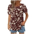 thumbnail image 2 of Hrsba Summer Tops,Ladies Casual Pleated Vintage Boho Print Short Sleeve Crewneck Blouse Shirts, 2 of 5