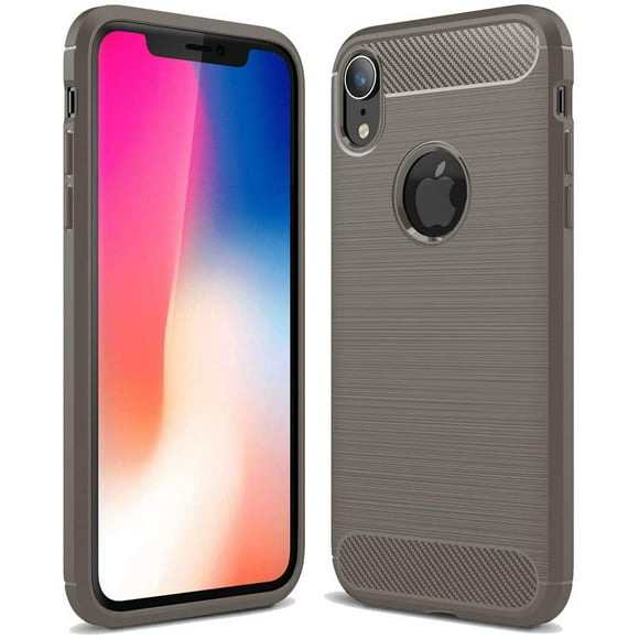 Étui Design Compatible avec Apple Iphone Xr, Aspect Carbone, Étui de Téléphone Portable Élégante, Antichoc, Silicone, Pare-Chocs Protecteur, Peau Douce, Caoutchouc Résistant aux Rayures, Couleur : Gris
