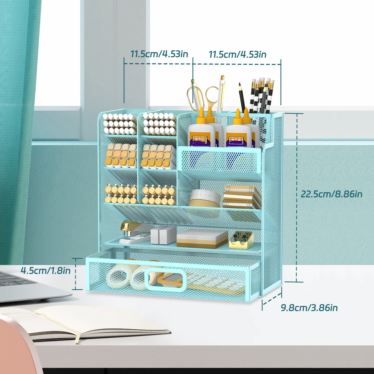 Sharkwoods Desktop Storage Rack, Multifunctional Stationery Storage Box, Office Storage Supplies, Separated Storage, Desk Organizers and Accessories for Office