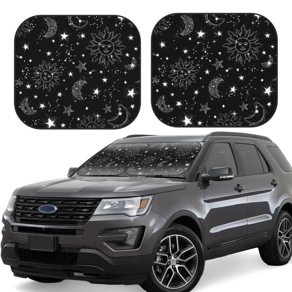Naloa Space Galaxy Print 2-Piece Windshield Sunshade,Foldable Car Front Window Sun Shades,for Most Sedans SUV Truck-Small