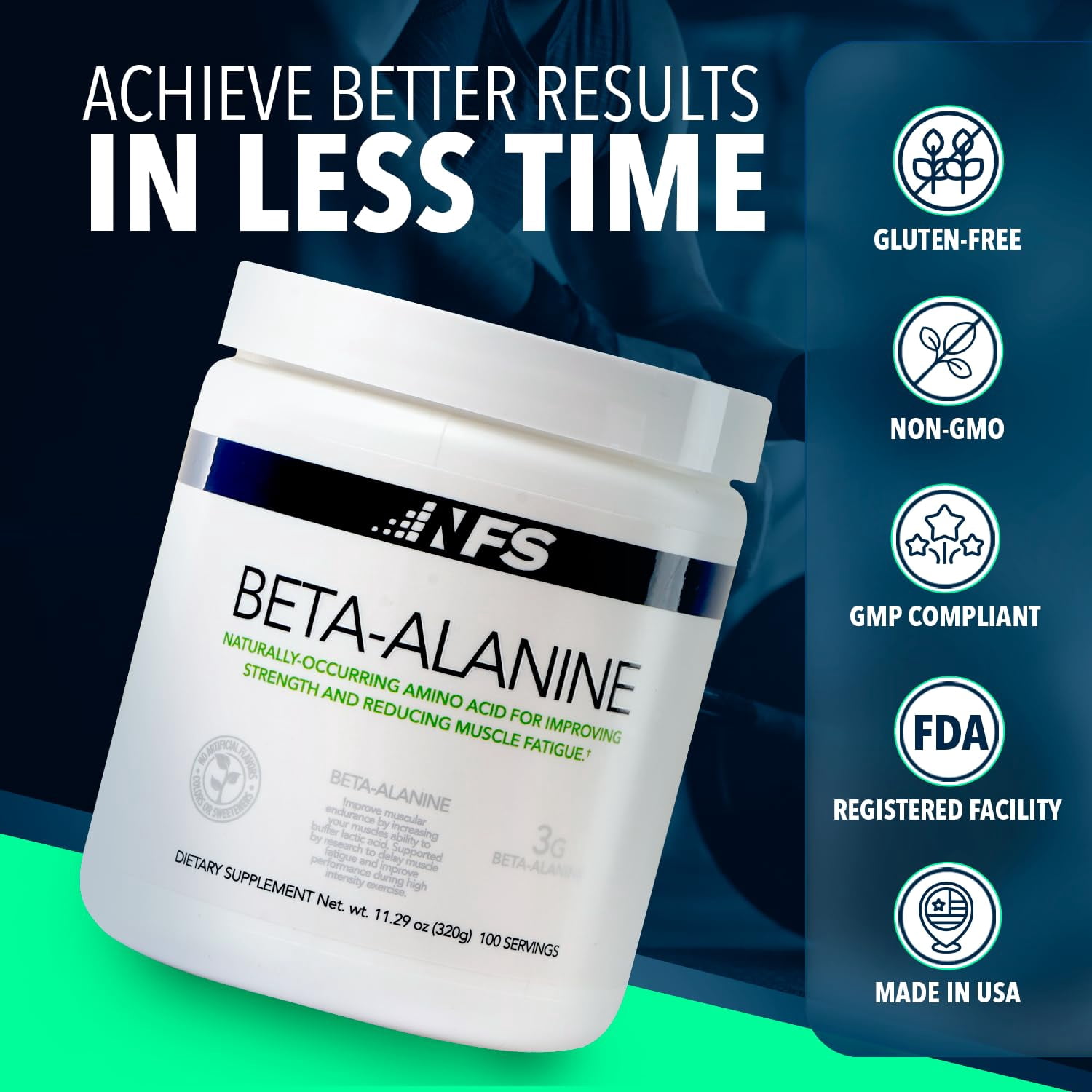 NF Sports Beta-Alanine Powder, Unflavored, Endurance and Muscle Carnosine Support, 100 Servings