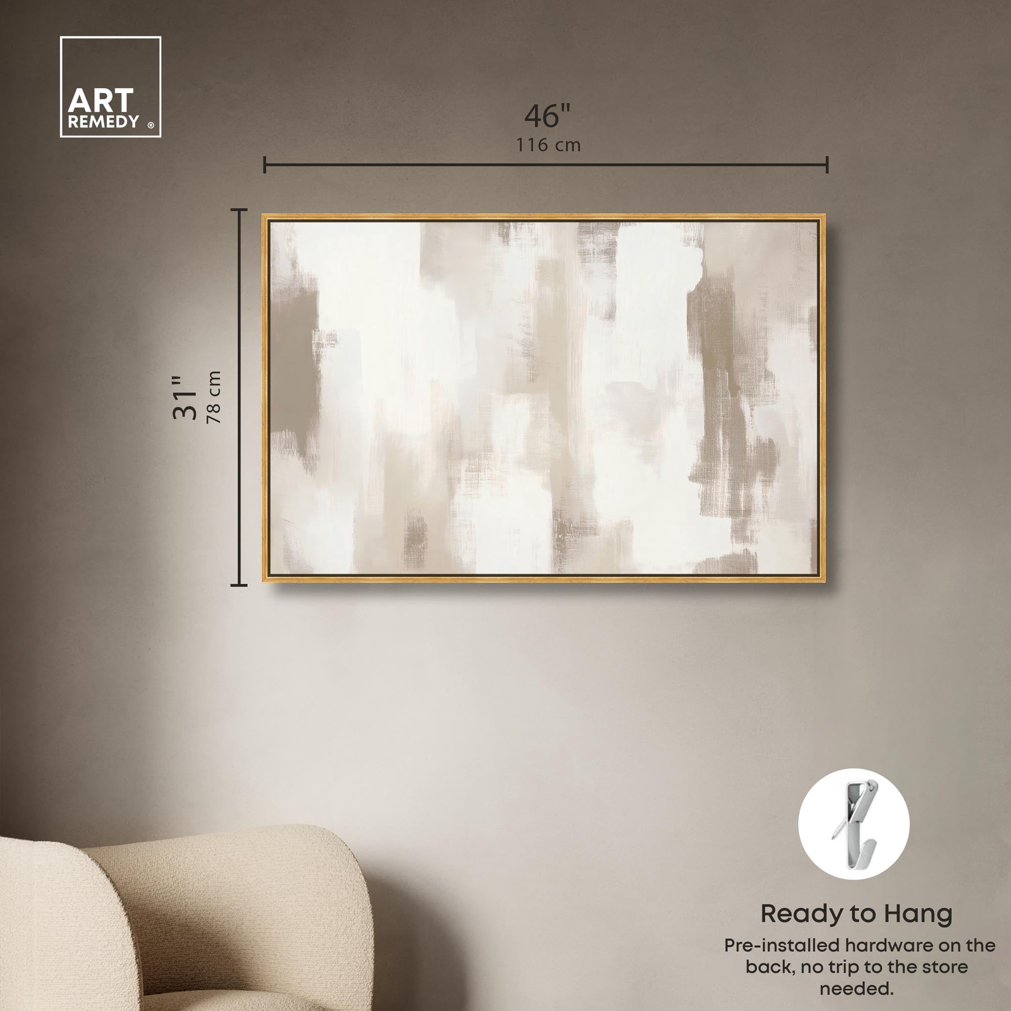 Art Remedy Neutral Abstracts Canvas, 45" x 30", Gold Frame, Winter Mist II
