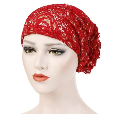 Floral Cap Hat Outtop Women Lace Floral Muslim Ruffle Cancer Chemo Hat Beanie Turban Head Wrap Cap ()