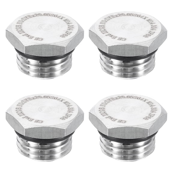 Uxcell 4pcs 304 Stainless Steel Pipe Plug Fitting M14x1.5 Metric Male Thread Outer Hex Head Cap Hexagonal Head Bung Plugs Fittings with Seal Ring for Air Water Oil Gas Tube