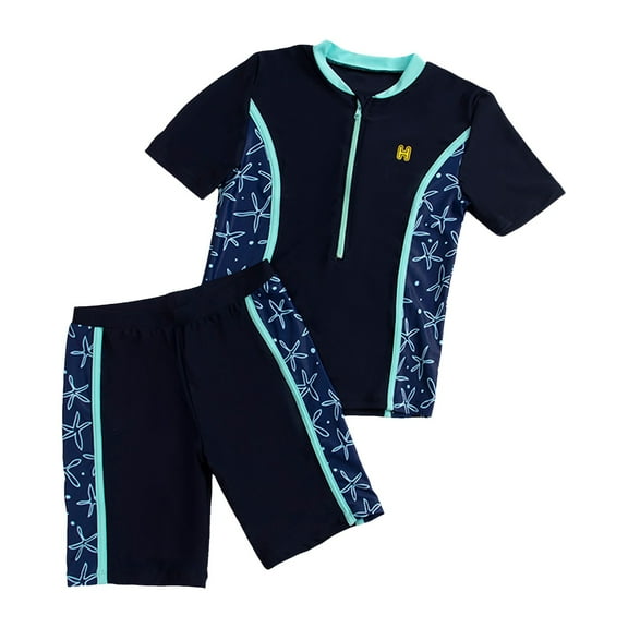 Povozer Boys Swimsuit Boy Swimwear Rash Guard Bathing Suit Kids Swimsuit Set(Blue,9-10Y)