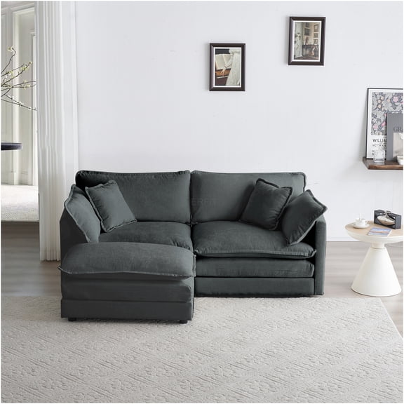 JERFIT Modular Sectional Sofa with Ottoman, L-Shaped Loveseat Couch Set for Small Spaces, Chenille Upholstery, Gray