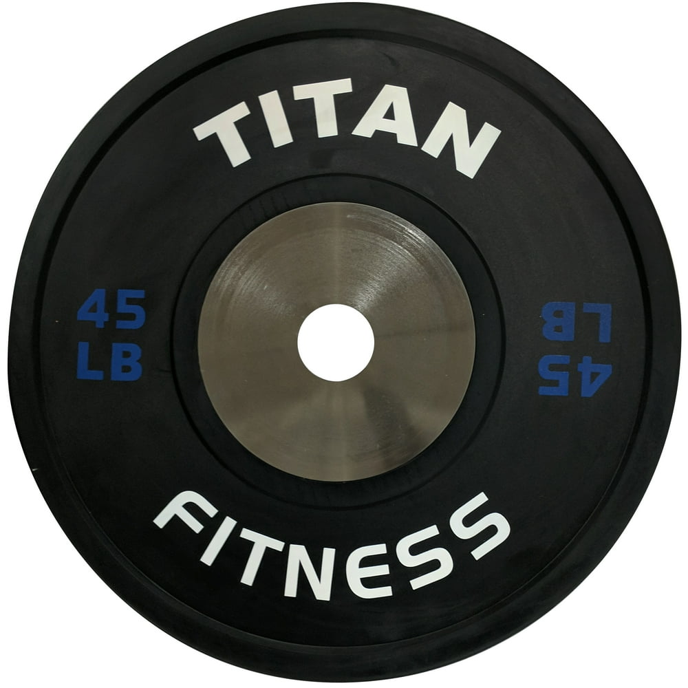 Single Titan Elite Olympic Bumper Plates 45 LB (Black/Blue) Walmart