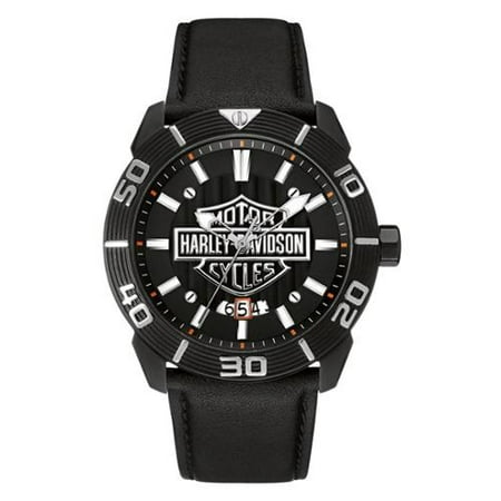 Harley-Davidson Men's Bulova Watch, Embossed Bar & Shield, Leather Strap 78B136, Harley Davidson