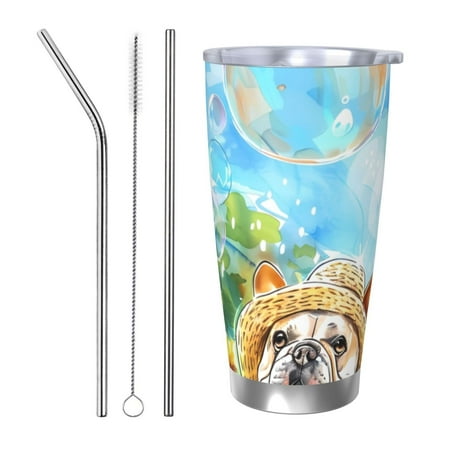 

Bingfone French Bulldog Sunflowers Bubbles for 20 Oz Stainless Steel Travel Mug Double Wall Water Coffee Cup for Home Office Outdoor Works Great for Ice Drinks and Hot Beverage-Straw Three-piece Set