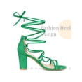 thumbnail image 3 of BLISSFUL STEP Strappy Strap Lace Up Block Heel Sandals for Women Green 9, 3 of 6