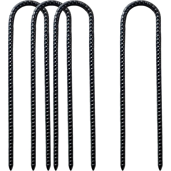 Pack U Shaped Rebar Stakes 12 Inch Heavy Duty Ground Anchors Metal Stake Trampoline Wind for Camping Tent Security 4