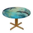 thumbnail image 3 of BCIIG Dolphins Fish Ocean Round Table Cover Stain Resistant Washable Indoor Outdoor Tablecloth Kitchen Dining Wedding Parties 100％ Polyester for Picnic Farmhouse Waterproof Fabric 42"-46, 3 of 8
