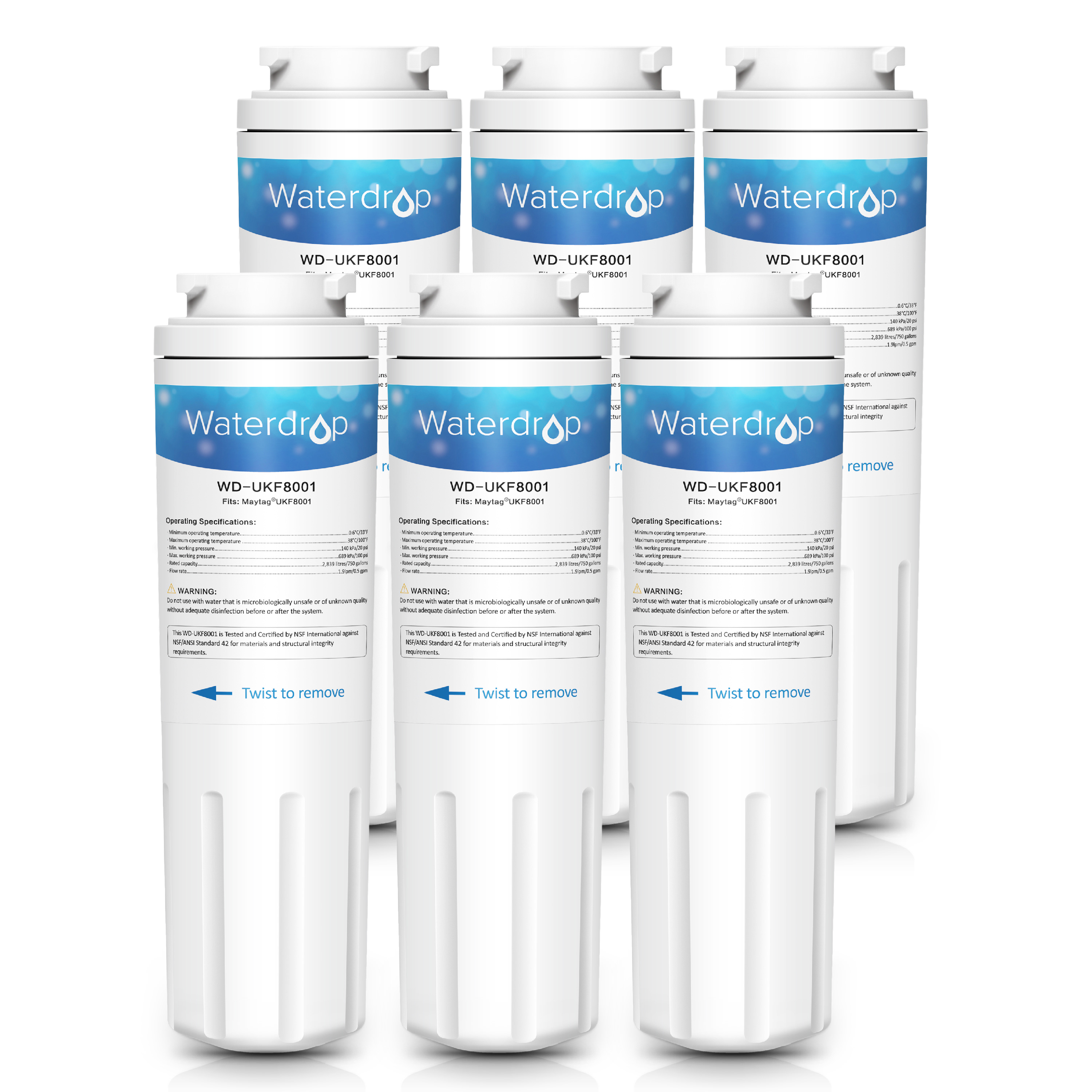 6 Pack Waterdrop UKF8001 Replacement for Maytag UKF8001, UKF8001AXX