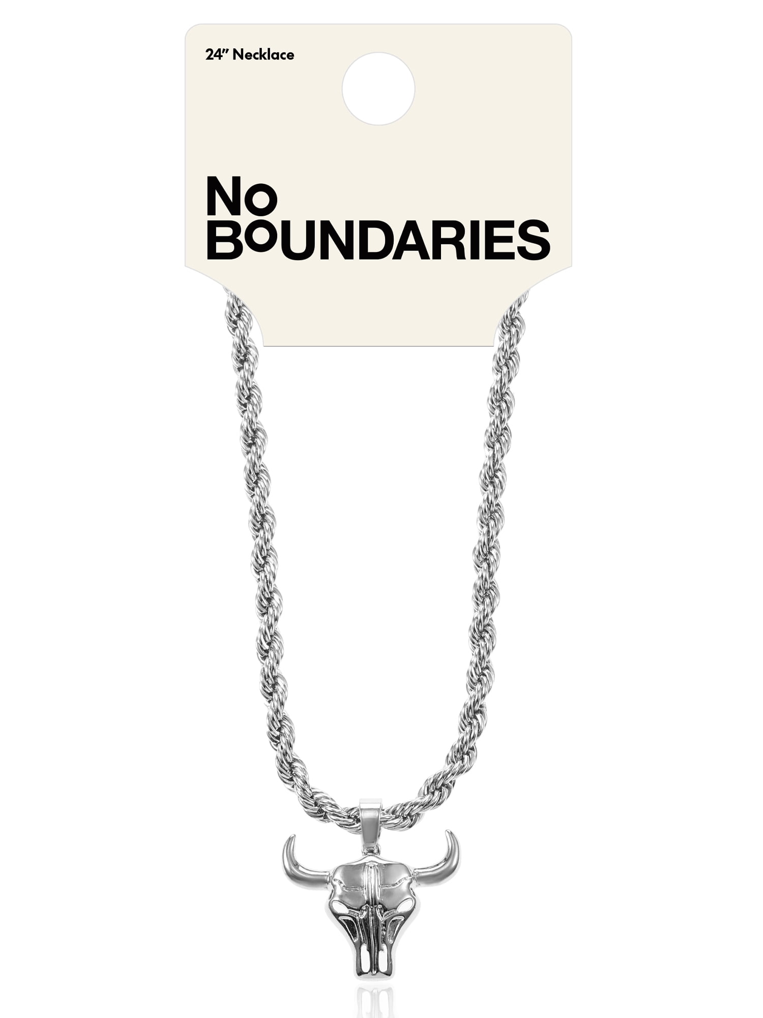 No Boundaries Men's Steer Head Pendant Necklace, Silver-Plated, 1 Pack
