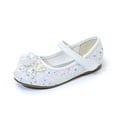 thumbnail image 3 of VeFlora Girls Dress Shoes, Glitter Princess Shoe, Flower Mary Jane Low Heels, Party Wedding Prom Footwear for Toddler Kids(White/10-10.5 Years Big kids), 3 of 7