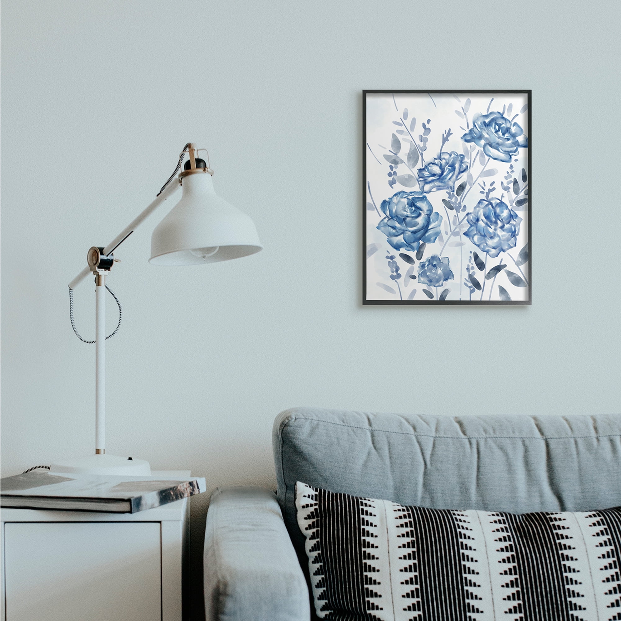 Stupell Industries Blue Rose Garden Abstract Toile Florals Black Framed, 16 x 20, Design by Ziwei Li