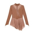 thumbnail image 6 of YiZYiF Girl's Figure Ice Skating Costume Rhinestones Long Sleeve Asymmetrical Ballet Tutu Dance Dress Dusty Pink 16, 6 of 7