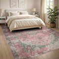 thumbnail image 3 of ODIKA 8'x10' Washable Area Rug Durable, Non-Slip Quicksand Vintage Scroll Border Distressed Ornate Print Pink for Living Room, Under Sectional, Family, 3 of 7