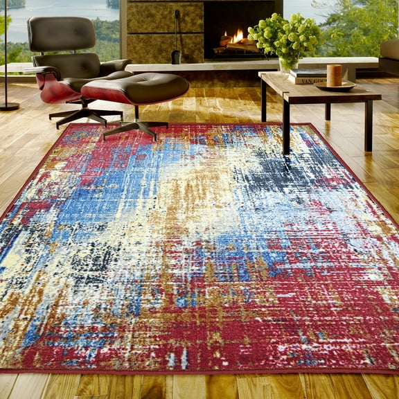 BNM Abstract Splatter Indoor Area Rug, 8' x 10', Red