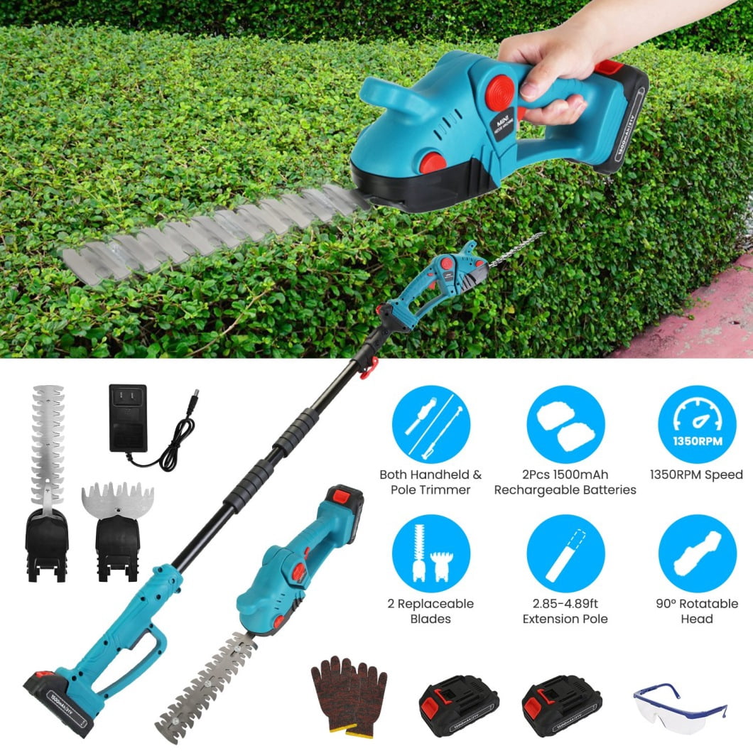 Cordless Grass Shear, 3-in-1 Handheld Hedge Trimmer, 21V Electric Grass Trimmer & Shrubbery Trimmer, Battery Operated Hedge Trimmer for Garden/Lawn with Battery and Charger