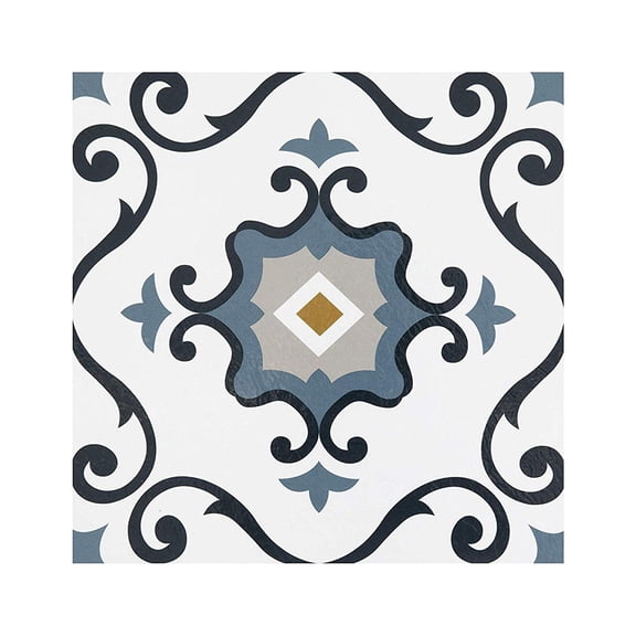 PowerSellerUSA Self-Stick Vinyl Modern Geometric Floor Tiles Ultra Durable 1.5mm Thick Tiles, 1-Pack/20 Square Ft., 12" x 12", Slate Scrolls