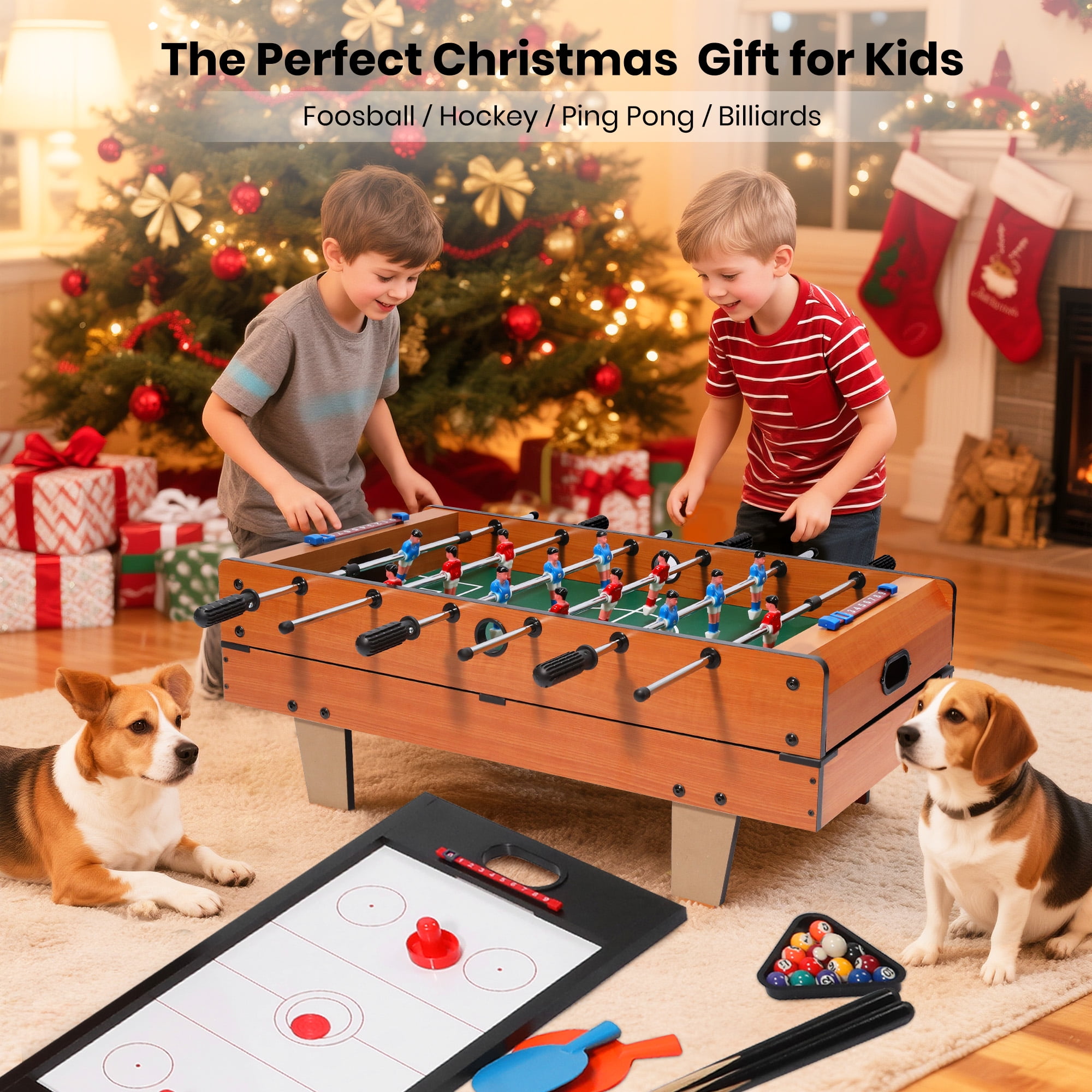 GVDV 4 in1 Combo Game Table, 32 inch Multi Game Table with Foosball Table, Hockey,Ping-Pong,Pool Billiards for Kids Adults