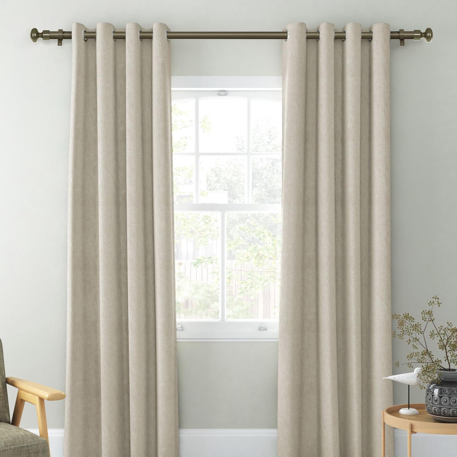 Urbanest Oval Designer Single Curtain Rod – Decorative Metal Finials, 5/8" Diamter Drapery Hardware Set Window Treatments, 48" to 84", Antique Gold