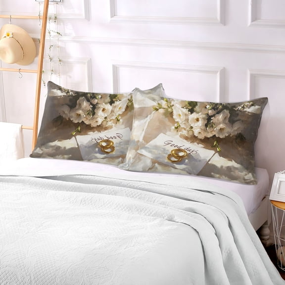 Pillow Case Plush Pillow White Flowers Rings Pattern Case standard size/King size/Queen size Bed Pillow Pillowcases