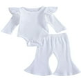 thumbnail image 1 of Newborn Baby Girl Boy Romper Bodysuit Top Ribbed Bell Bottom Pants Set 2Pcs Outfits, 1 of 6
