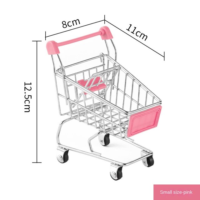 Mini carrito de compras Carrito de supermercado Carrito de compras Modo de carrito de utilidad Almacenamiento Juguete Accesorio de escritorio y decoración (Acero inoxidable rosa)
