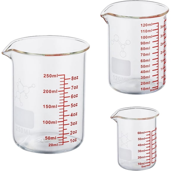 Ackers Mini Glass Measuring Beaker Set Borosilicate 3-Piece 2oz/4oz/8oz Clear Measuring Cups