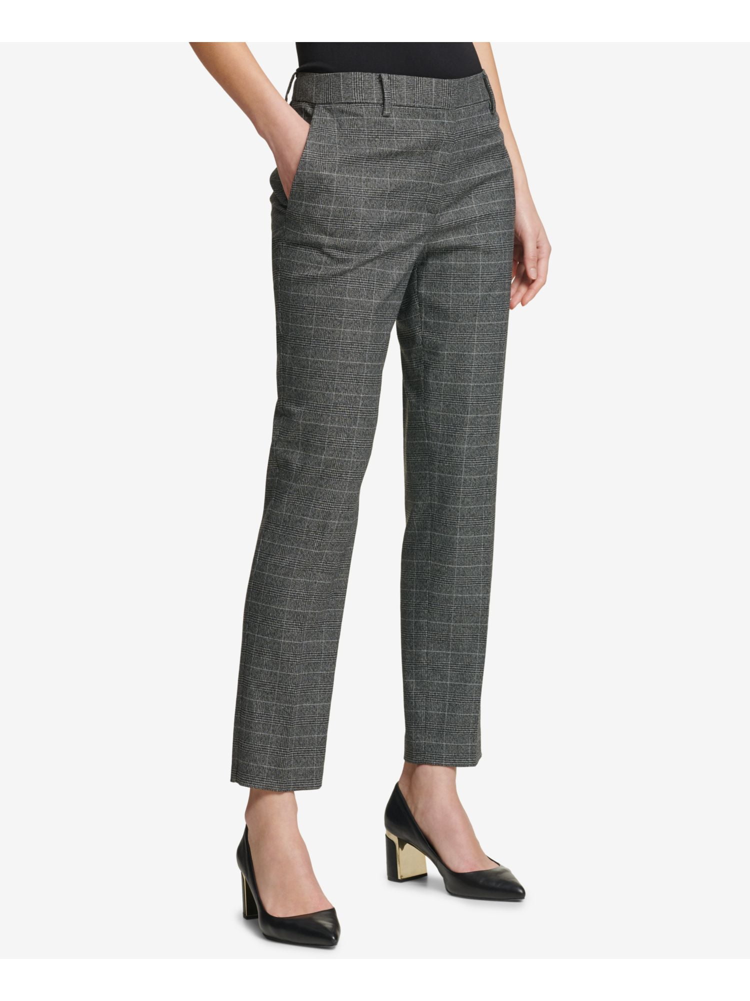 DKNY DKNY Womens Black Check Straight leg Wear To Work Pants Size 14