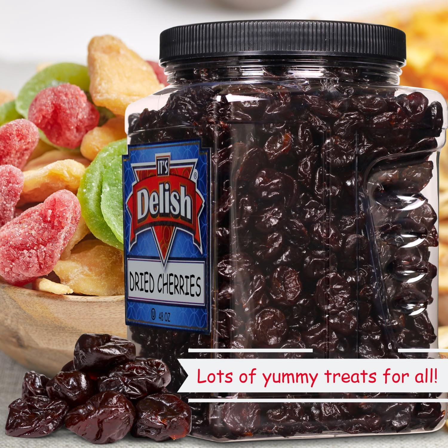 Dried Cherries by It's Delish, 3 LBS Jumbo Container  Naturally Sweet Dried Cherries Unsweetened  No Sugar Added  Healthy Snacks Bulk Cherry Dried Fruit for Baking and Snacking  Vegan, Kosher