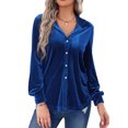 thumbnail image 2 of VISgogo, camisas de terciopelo salvaje a la moda para mujer, blusas de manga larga con cuello vuelto de Color sólido, blusas informales con botones para primavera y otoño VISgogo moda, 2 of 9