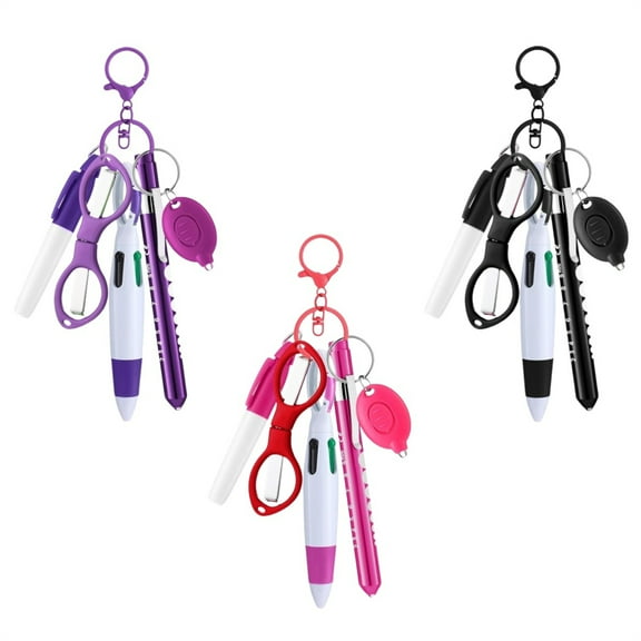 Topboutique Nurse Pen Set,3 Sets Include Permanent Marker Pen/Pen Lights/Nursing Keychain Clip/Retractable Ballpoint Pen/Foldable Scissors/LED Flashlight Keychain,Gift for Nurses,Pink,Purple,Black