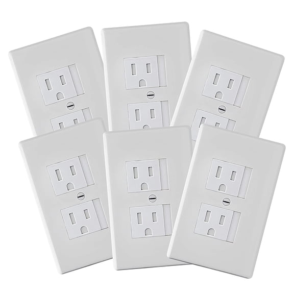 PLERISE Self-Closing Child Proof Outlet Cover, 3" x 4.75", for Center Screw Outlets, White, 6-Pack