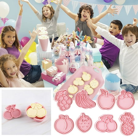 

Pgeraug Biscuit mould 8 Pcs Fruits Cookie Cake Cutters 3D Pear Pineapple Shape Pie Interesting Action Embossing Funny Candy Cookie Cutters For Kids Fruits Themed Baking Biscuit Moulds Pink