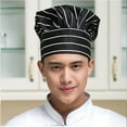 thumbnail image 5 of harmtty Professional Elastic Women Men Pleated Work Cap Kitchen Cooking Baker Chef Hat,Black White Stripe, 5 of 8