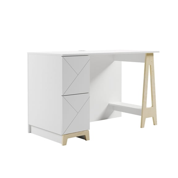 Nexera Atypik 2-Drawer Desk With White And Russian Plywood 608103