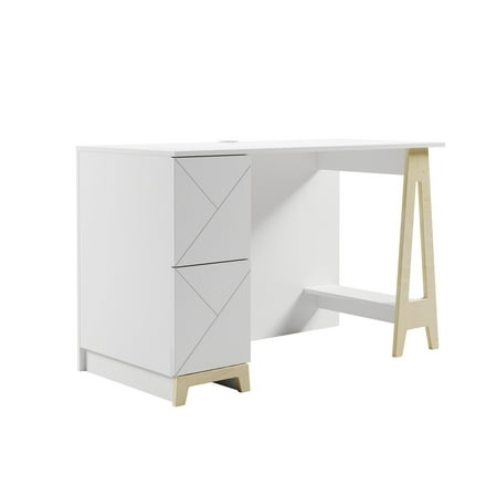 UPC: 0687174973820 | Nexera 608103 Atypik 2-Drawer Desk  White and Russian Plywood
