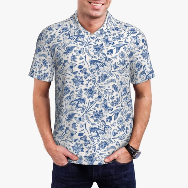 Saiise Rabbit And Butterfly Print Mens Golf Shirt Moisture Wicking Quick-Dry Print Performance Polo Shirts for Men-X-Large