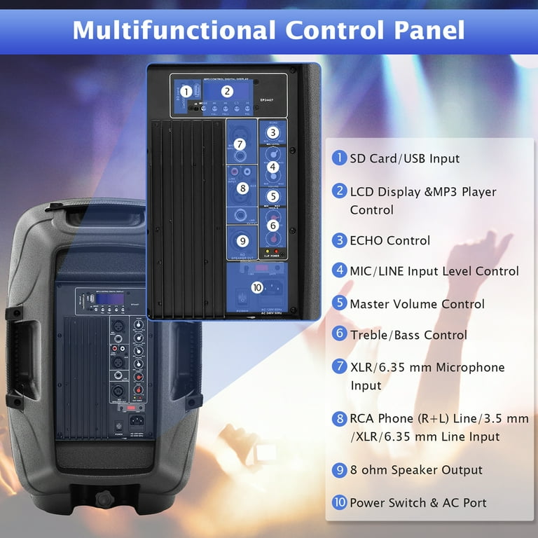 Costway Dual 12 in 2 way 2000W Powered Speakers with Mic Speaker