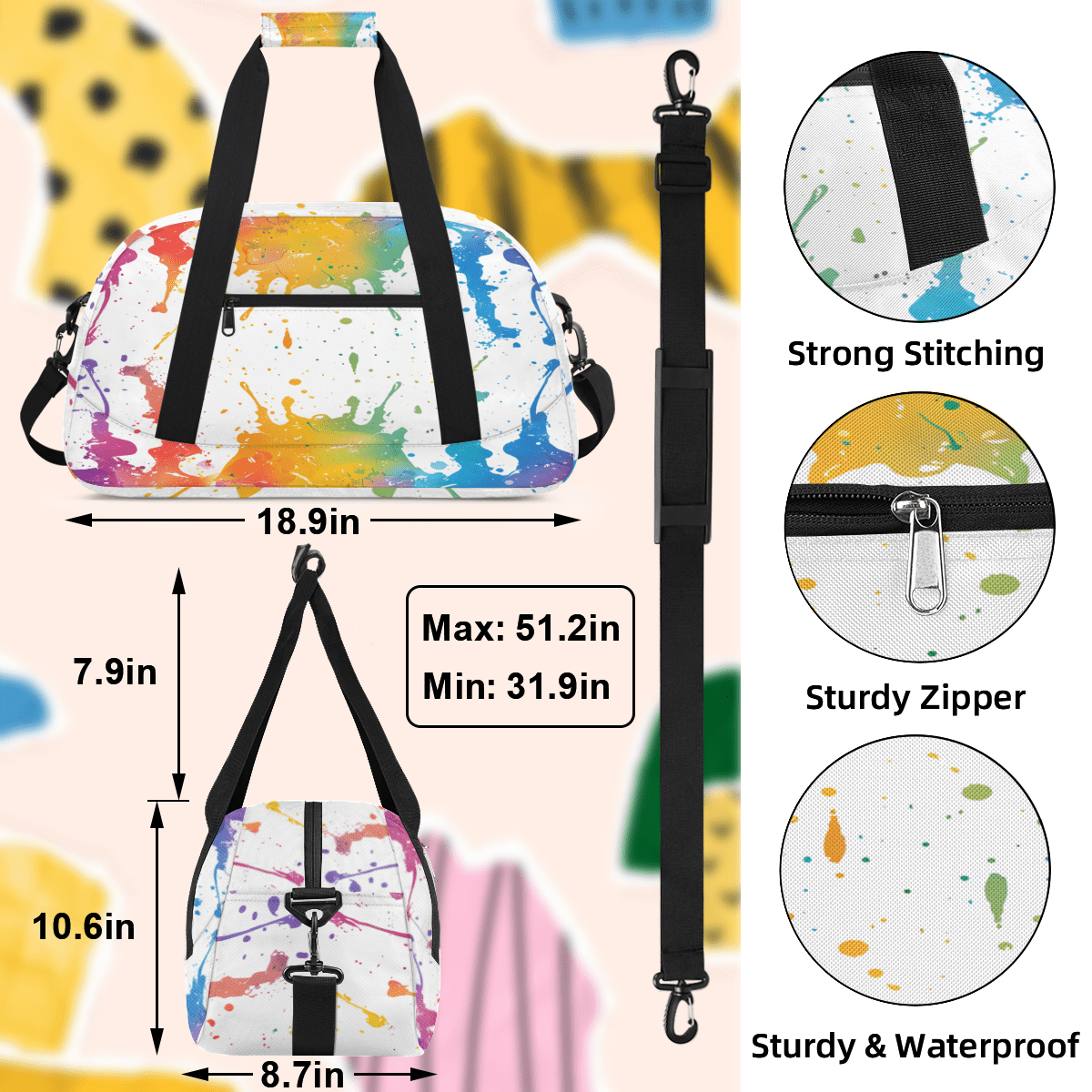 Herdesigns Graffiti Sports Duffle Bag for Women & Men, Watercolor Gym Bag Dance Bag Overnight Bag Carry On Weekender Travel Bag