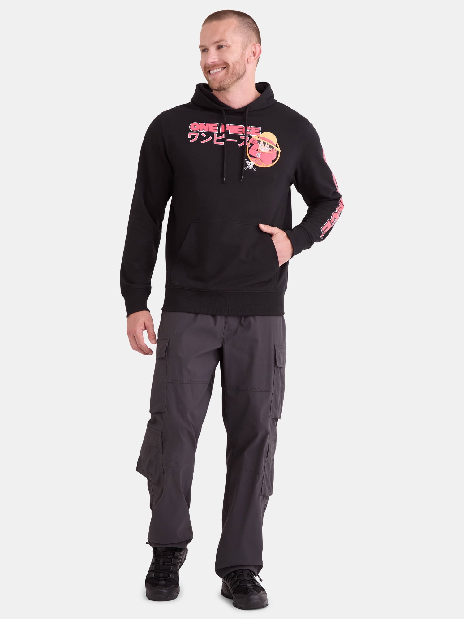 One Piece Men's and Big Men's Front Back Graphic French Terry Hoodie with Long Sleeves, Sizes XS-3XL