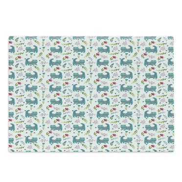 Kittens Cutting Board, Folkloric Ornamental Happy Cat Pattern with Flowers and Leafy Branches, Decorative Tempered Glass Cutting and Serving Board, in 3 Sizes, by Ambesonne