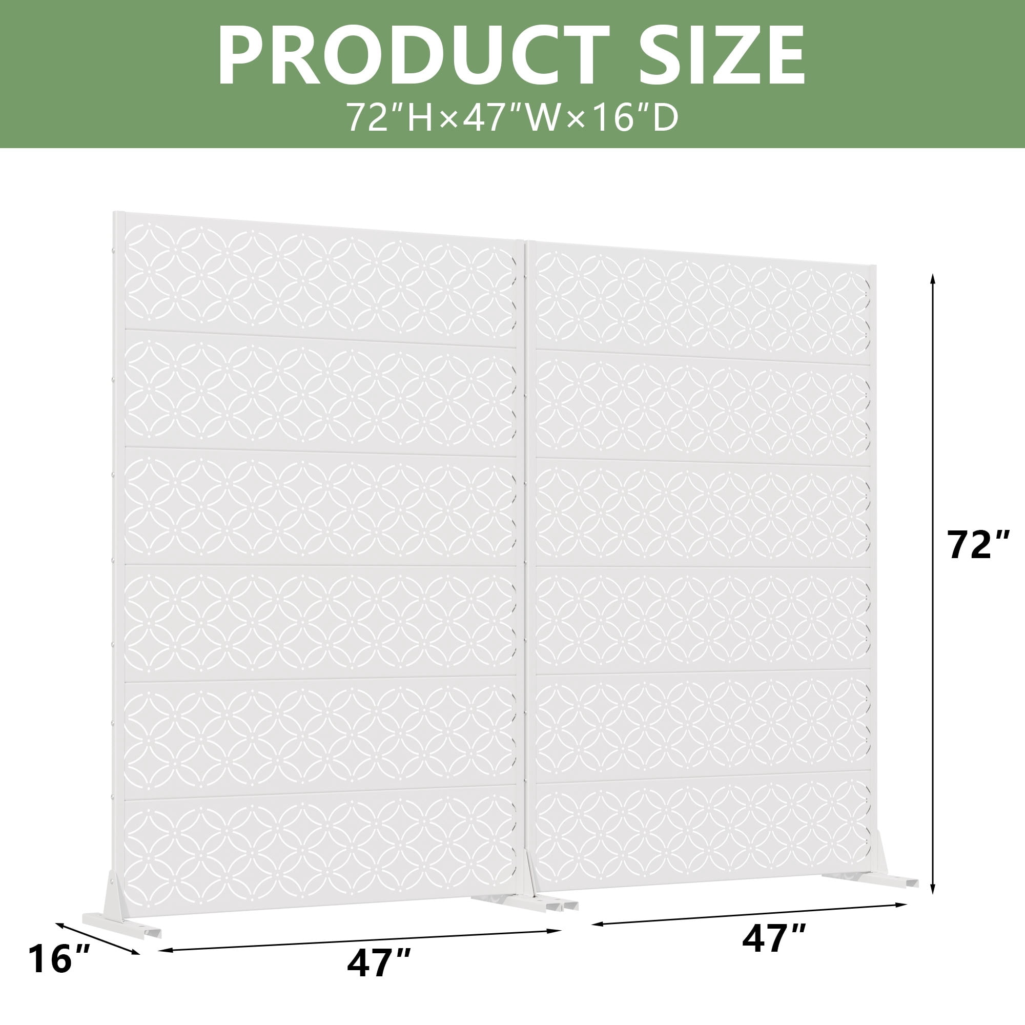 MAYEERTY 72*47in Outdoor Privacy Screen, Powder Coated Metal Privacy Fence, Sun Protection Privacy Panel for Patio, Balcony, Backyard, Garden