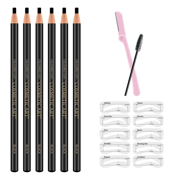 Ownest Juego de 6 lápices de cejas despegables con cordón para tirar, tatuajes, maquillaje y microblading, juego de suministros para marcar, relleno y delinear, impermeable y duradero, delineador perm