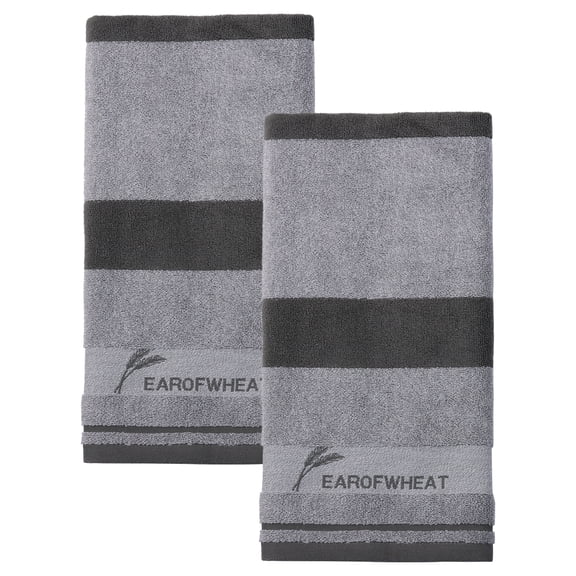Unique Bargains Ear of Wheat Stripe Cotton Soft Absorbent Hand Towel Grey 2pcs 29" x 13"